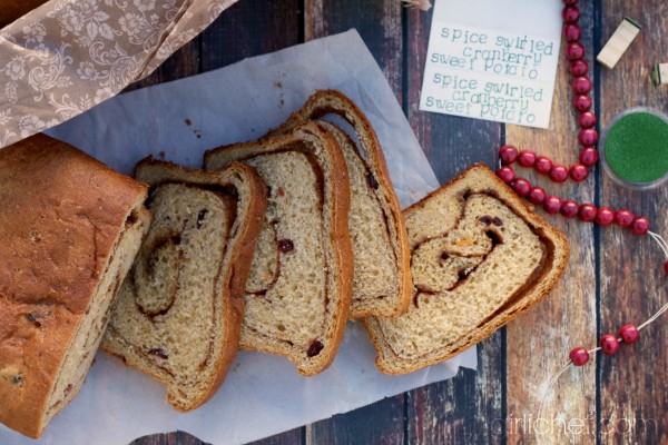 Spice-swirled cranberry sweet potato bread