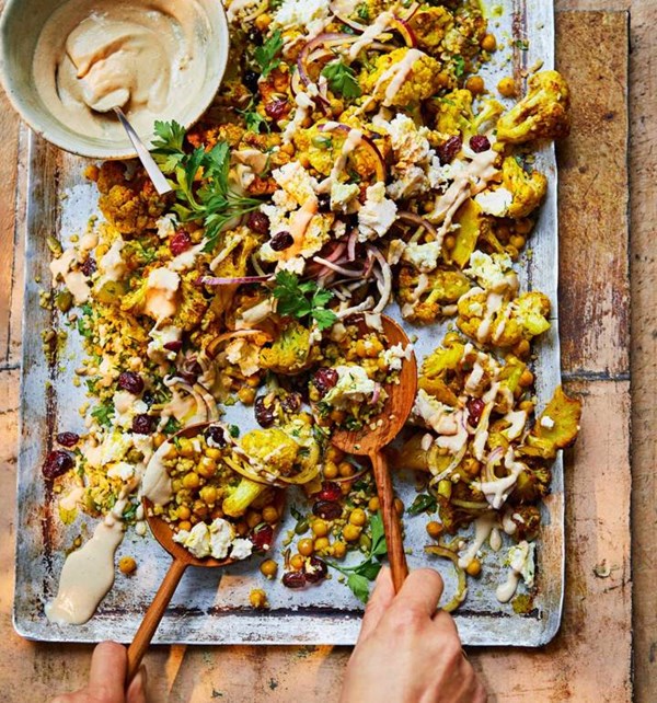 Spiced and roasted cauliflower with herby bulgur wheat and tahini [Kate Attlee]