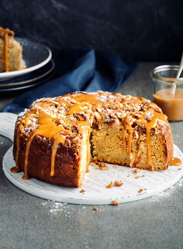 Spiced apple and hazelnut cake with baklava crumble
