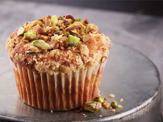 Spiced apple and pistachio streusel muffins