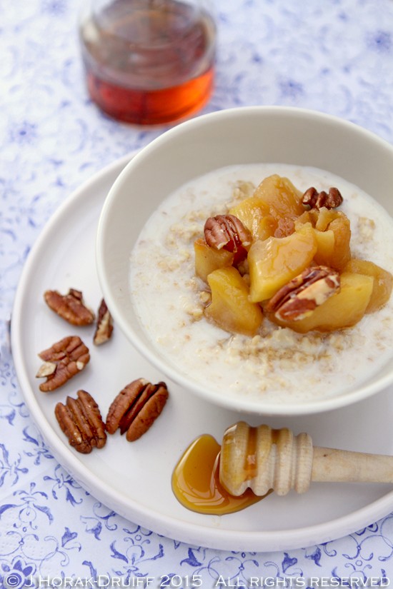 Spiced apple, maple and toasted pecan oat porridge