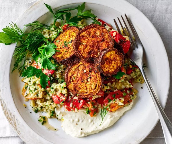 Spiced aubergines with whipped feta