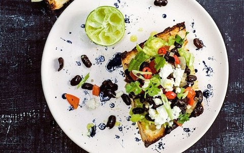 Spiced avocado toast with black beans