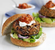 Spiced bean burgers with lime yogurt & salsa