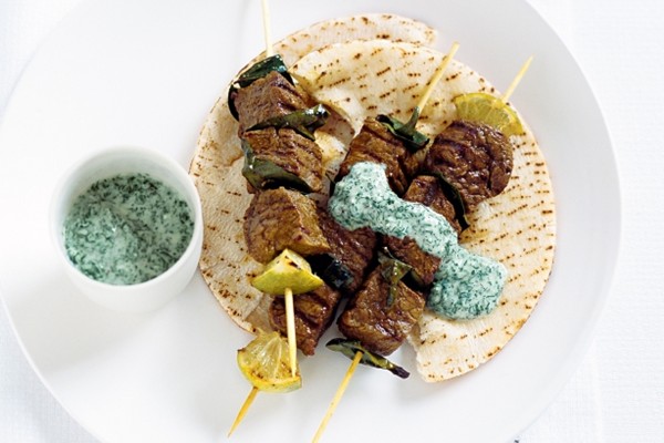 Spiced beef kebabs with coriander and green chilli sauce