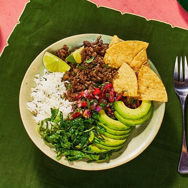Spiced beef taco bowls