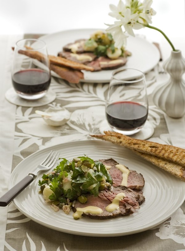 Spiced beef with potato and parsley salad