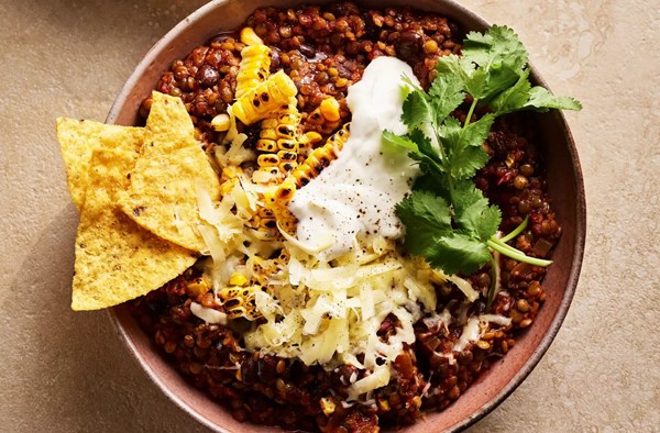 Spiced black bean & charred corn chilli