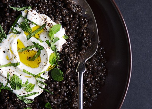 Spiced black lentils with yogurt and mint
