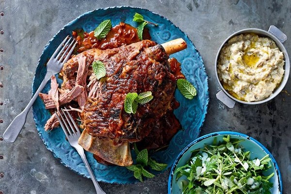 Spiced braised lamb with lemon and smoked eggplant