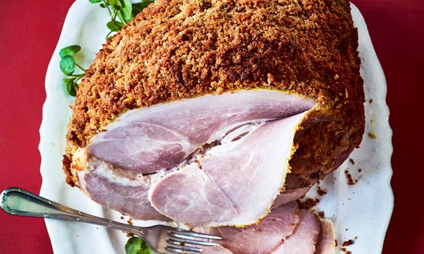 Spiced brown breadcrumbed Christmas ham