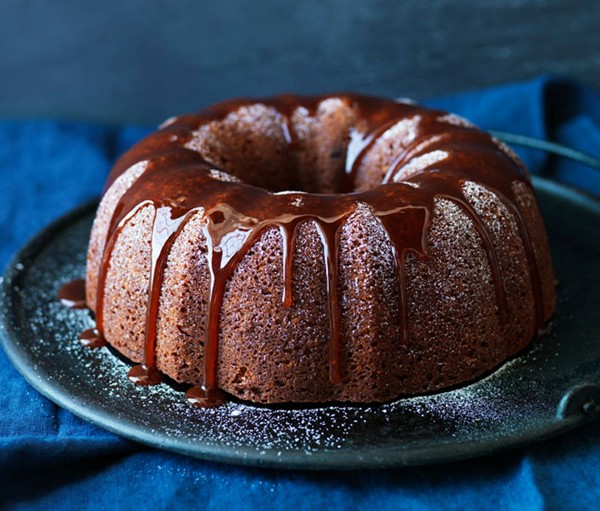 Spiced bundt cake with apple caramel sauce