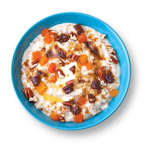 Spiced buttermilk oatmeal with dried fruit and pecans