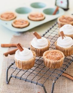 Spiced carrot cake cupcakes with cream cheese frosting