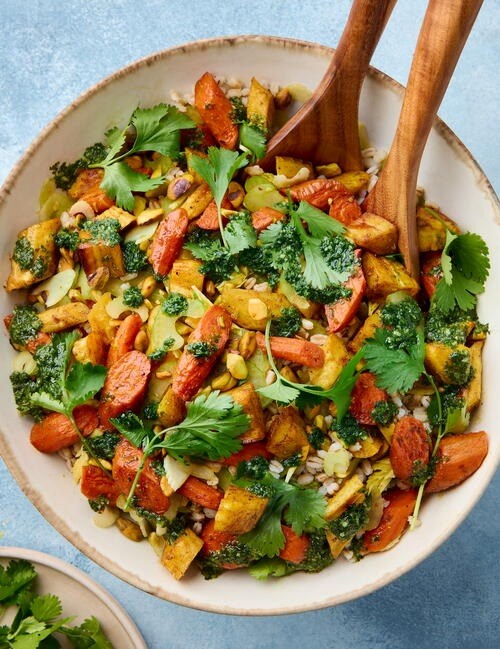 Spiced carrot, parsnip and farro salad