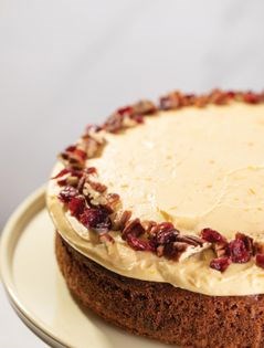 Spiced carrot, pecan & cranberry cake