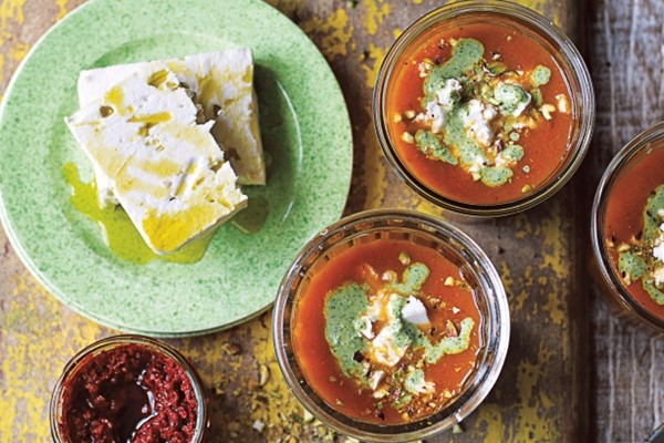 Spiced carrot soup with pistachio yoghurt