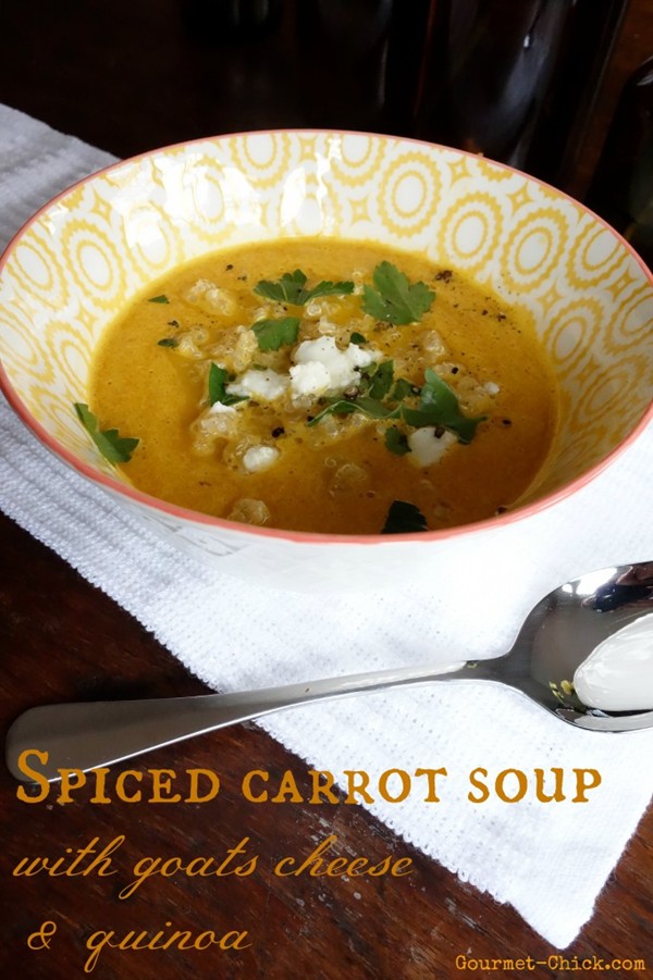 Spiced carrot soup with quinoa and goats cheese