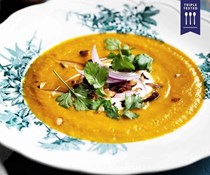 Spiced carrot soup with smoked almonds