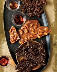 Spiced cashew brittle and chocolate crunch bark