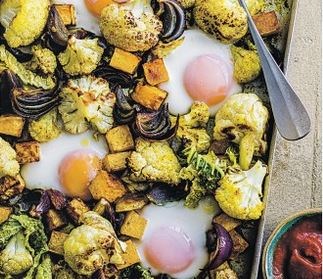 Spiced cauliflower & egg bake with sweet mustard ketchup