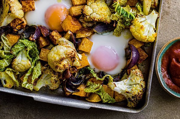 Spiced cauliflower & egg bake with sweet mustard ketchup