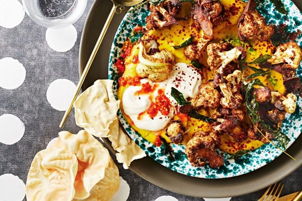 Spiced cauliflower dip with crisp fried florets