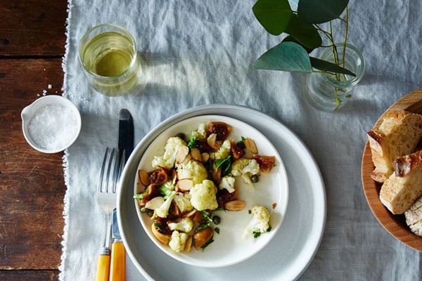 Spiced cauliflower, pickled fig, and almond salad