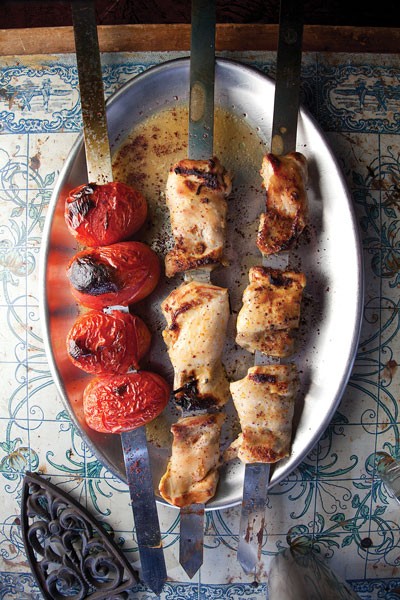 Spiced chicken and tomato kebabs (Jujeh kabab)
