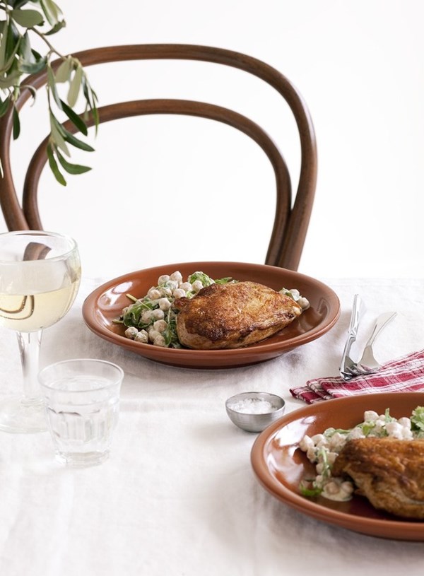 Spiced chicken breasts with chickpea and yoghurt salad