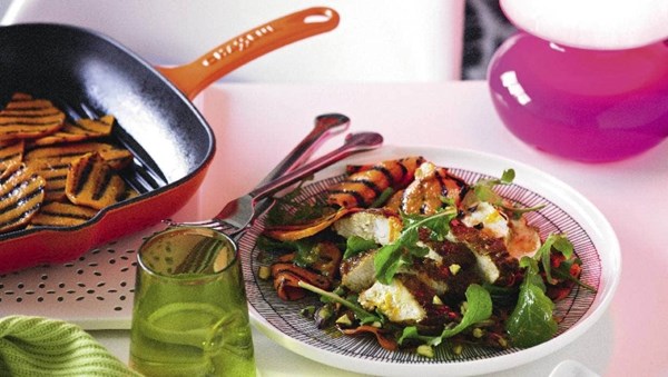 Spiced chicken, chargrilled pumpkin and rocket salad