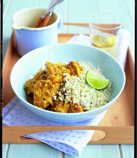 Spiced chicken masala with coconut sambal