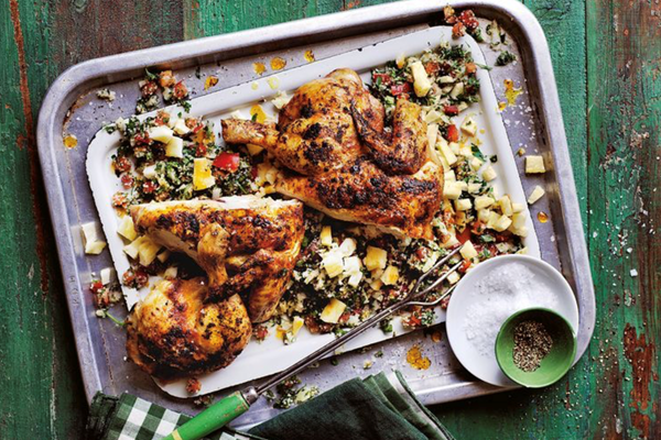Spiced chicken with basil and fennel tabouli
