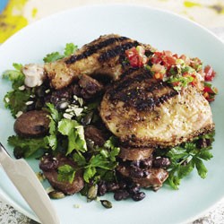 Spiced chicken with black bean and chorizo salad