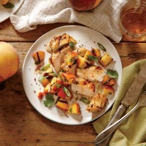 Spiced chicken with grilled peach salsa