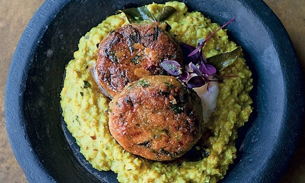 Spiced chickpea patties with coconut and curry leaf paste