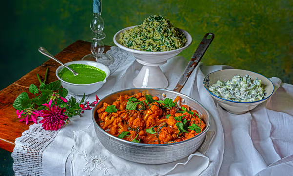 Spiced chickpeas, cauliflower and spinach