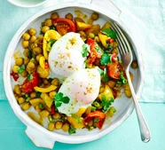 Spiced chickpeas with poached eggs