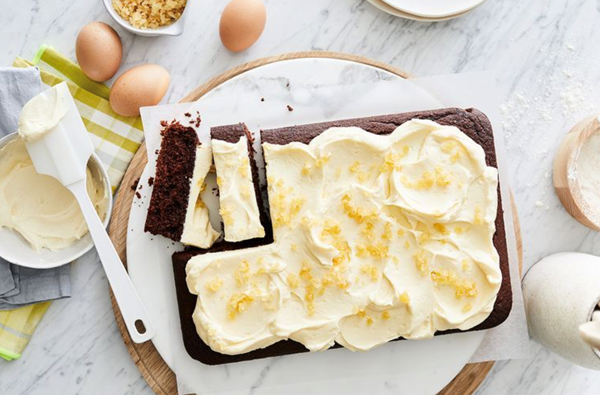 Spiced chocolate and ginger teacake with cream cheese frosting