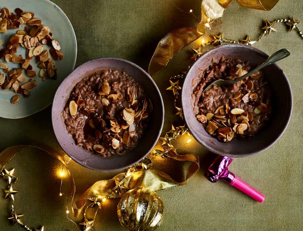 Spiced chocolate kheer with almond chikki