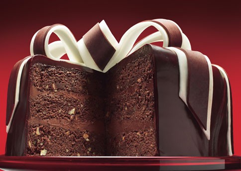 Spiced chocolate torte wrapped in chocolate ribbons