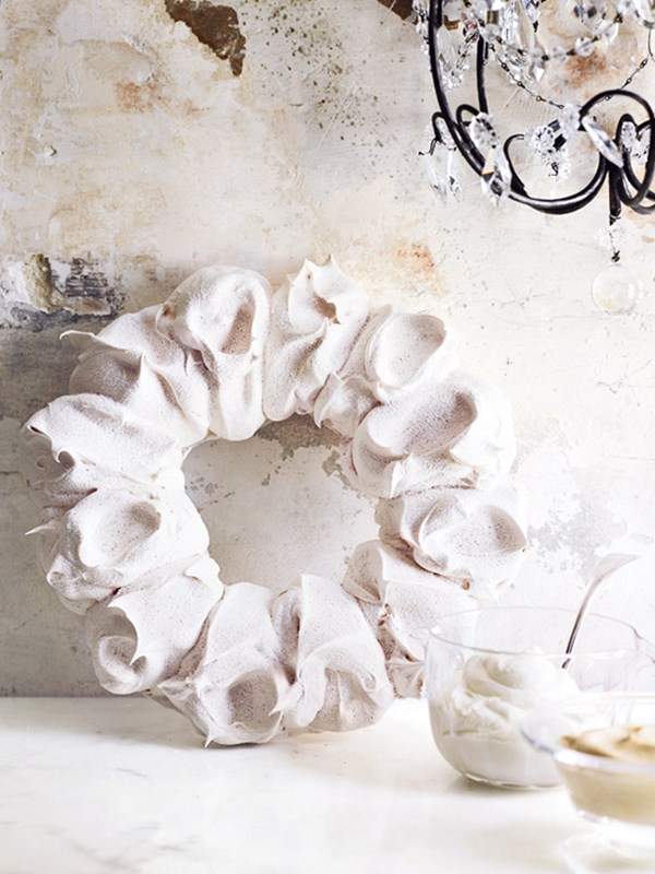 Spiced Christmas wreath Pavlova with eggnog custard