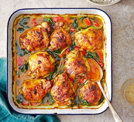 Spiced coconut chicken traybake