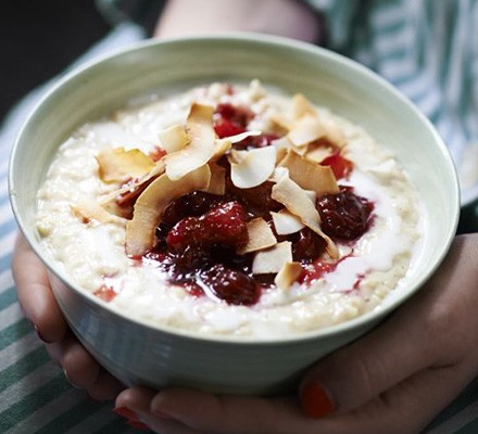 Spiced coconut porridge with cranberry & orange compote