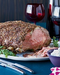 Spiced coriander and mustard-crusted rib roast of beef