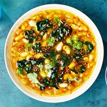 Spiced creamy white beans with greens