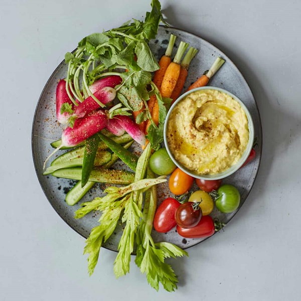 Spiced crudite platter with cumin hummus