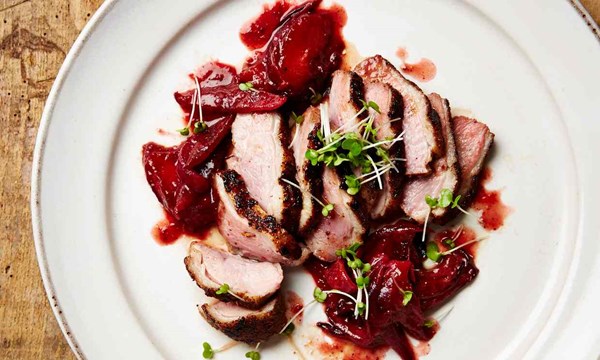 Spiced duck breast with plum and ginger chutney