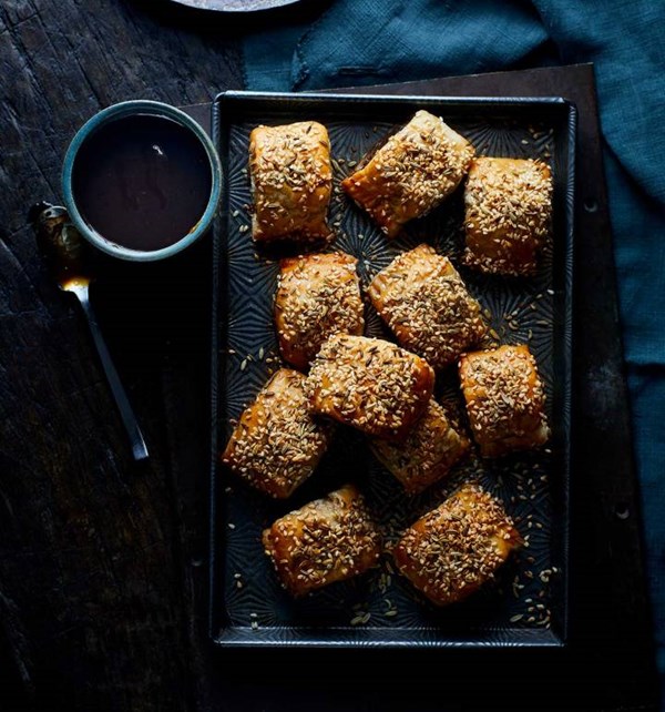 Spiced duck sausage rolls