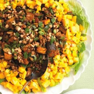 Spiced eggplant-lentil salad with mango